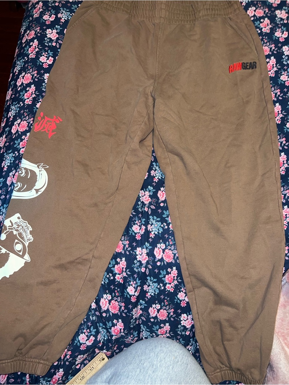 Rawgear men brown Sweatpants with leg detail size large